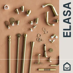 10 anneaux silencieux et crochets pour tringle à rideau métal doré Ø25/28 mm, GoodHome Elasa