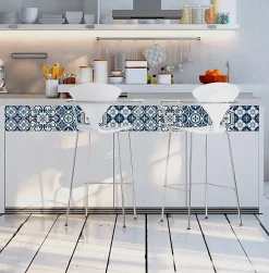 6 bandes adhésives motif Azulejos L.4,8 x H.195 x l.0,4cm - bleu et gris