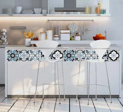 6 bandes adhésives motif Azulejos L.4,8 x H.195 x l.0,4cm - bleu et noir