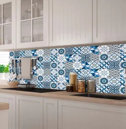 8 carreaux adhésifs motif Azulejos bleu L.10 x H.10 x l.0,4cm