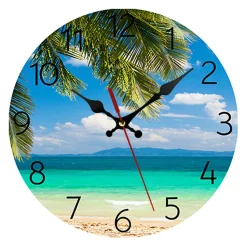 25 cm Moderne Palmiers Pendule Murale, Petit Plage Mer Silencieuse Bois Horloge pour la Cuisine/Chambre/Le Salon/Salle de Bain