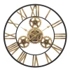 50 cm Noire Industrielle Bois Vintage Pendule Murale Steampunk Chiffres Romains pour Salon Bar Bureau