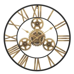 50 cm Noire Industrielle Bois Vintage Pendule Murale Steampunk Chiffres Romains pour Salon Bar Bureau