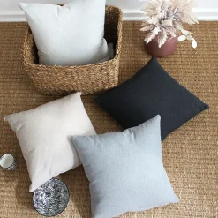 2 Coussins décoratifs carré, déhoussable, Gris Foncé, Aspect Chiné, Collection Dune, CMADECO