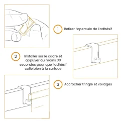 4 Crochets autocollants, pour Tringle à Rideaux et Voilage, Fixation sur Fenêtre, Sans Perçage
