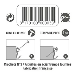 10 crochets N°3 en acier laitonné avec aiguilles