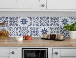 6 dalles adhésive murales Wall Tiles D-C-Fix Nadia effet carreaux de ciment bleu, gris, blanc L.15 x l.15cm
