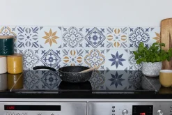 6 dalles adhésive murales Wall Tiles D-C-Fix Nadia effet carreaux de ciment bleu, gris, blanc L.15 x l.15cm