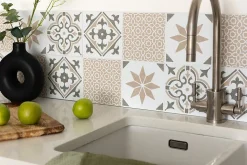 6 dalles adhésive murales Wall Tiles D-C-Fix Nadia effet carreaux de ciment vert, beige, blanc L.15 x l.15cm