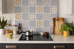 6 dalles adhésive murales Wall Tiles D-C-Fix Nadia effet carreaux de ciment jaune, gris, blanc L.15 x l.15cm