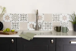 6 dalles adhésive murales Wall Tiles D-C-Fix Lina effet carreaux de ciment beige, blanc L.15 x l.15cm