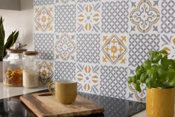 6 dalles adhésive murales Wall Tiles D-C-Fix Jamila effet carreaux de ciment jaune, gris, blanc L.15 x l.15cm