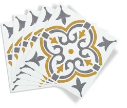 6 dalles adhésive murales Wall Tiles D-C-Fix Jamila effet carreaux de ciment jaune, gris, blanc L.15 x l.15cm