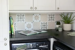 6 dalles adhésive murales Wall Tiles D-C-Fix Alia effet carreaux de ciment, gris, blanc L.15 x l.15cm