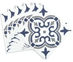 6 dalles adhésives murales Wall Tiles D-C-Fix® Jamila effet carreaux de ciment bleu L.15 x l.15cm