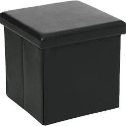 2 en 1 Pouf pliant et coffre de rangement Vinyle Noir 38 x H 37.5 cm
