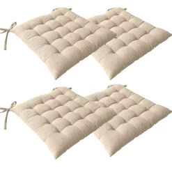 4 galettes piquées carré, 38x38cm, Beige Sable, Avec nouettes, Effet Chambray, Collection Dune, CMADECO