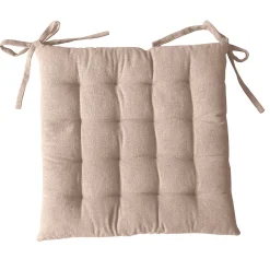 4 galettes piquées carré, 38x38cm, Beige Sable, Avec nouettes, Effet Chambray, Collection Dune, CMADECO