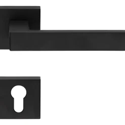 2 poignées rosace carrée A CLIPSER, rosace trou de clé I pour cylindre, finition noir garantie 5 ans, pour porte d'entrée.