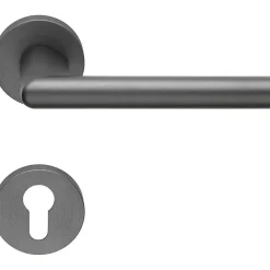 2 poignées rosace carrée A CLIPSER, rosace trou de clé I pour cylindre, finition gris garantie 5 ans, pour porte d'entrée.