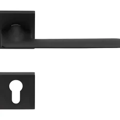 2 poignées rosace carrée A CLIPSER, rosace trou de clé I pour cylindre, finition noir garantie 5 ans, pour porte d'entrée.