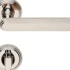2 poignées rosace ronde, rosace condamnation, finition nickel poli garantie 5 ans, pour porte des WC.