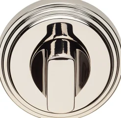 2 poignées rosace ronde, rosace condamnation, finition nickel poli garantie 5 ans, pour porte des WC.