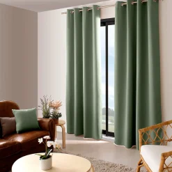 2 rideaux occultant à œillets, vert argile, 140x240cm, 100% polyester, collection Réglisse, CMADECO