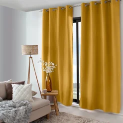 2 rideaux thermique à œillets, jaune moutarde, 135x240cm, doublure polaire, collection Nordica, CMADECO