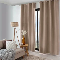 2 rideaux thermique à œillets, beige naturel, 135x240cm, doublure polaire, collection Nordica, CMADECO