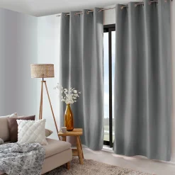 2 rideaux thermique à œillets, gris béton, 135x240cm, doublure polaire, collection Nordica, CMADECO