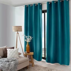 2 rideaux thermique à œillets, bleu canard, 135x240cm, doublure polaire, collection Nordica, CMADECO