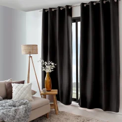 2 rideaux thermique à œillets, noir, 135x240cm, doublure polaire, collection Nordica, CMADECO