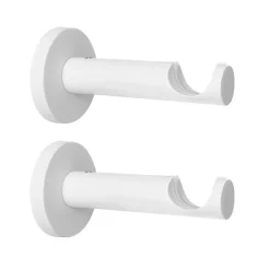 2 Supports Blanc, pour Tringle à  Rideaux, Mural, Diamètre 20, Saillie 76, Fixation par Vis