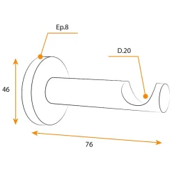2 Supports Blanc, pour Tringle à  Rideaux, Mural, Diamètre 20, Saillie 76, Fixation par Vis