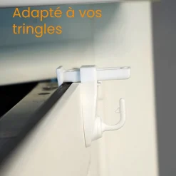 2 Supports Clic, Sans Perçage, pour Tringle à Rideau et Voilage, Blanc Mat, Crochets Modulables