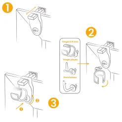 2 Supports Clic, Sans Perçage, pour Tringle à  Rideau et Voilage, Transparent, Crochets Modulables