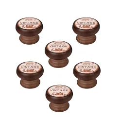 6 Un. bouton poignées de meuble Vintage Retro bois colorant noyer horloge - diamètre 40MM