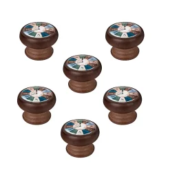 6 Un. bouton poignées de meuble Vintage Retro bois colorant noyer horloge - diamètre 40MM