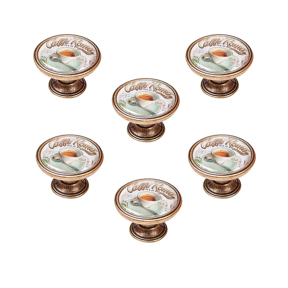 6 Un. bouton poignées de meuble Vintage Retro métal bronze vieilli CAFE - diamètre 37MM