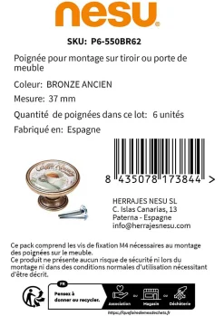 6 Un. bouton poignées de meuble Vintage Retro métal bronze vieilli CAFE - diamètre 37MM