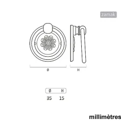 6 Un. poignées de meuble anneau bronze vieilli - diamètre 35MM