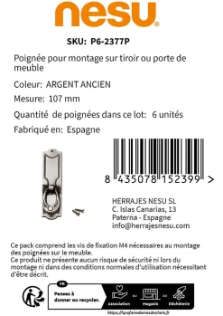 6 Un. poignées de meuble en argent mat pour commode armoire 107x29MM