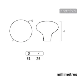 8 Un. poignées de meuble en porcelaine blanc - diamètre 31MM