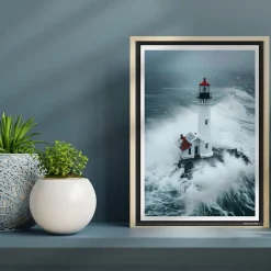 Affiche - Phare dans la Tempête - Posters de nos Régions - Format A2 - Très Grand 59,4cm x 42cm