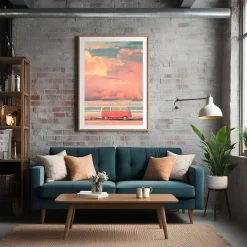Affiche - Van pastel et coucher de soleil - Posters de nos Régions - Format A2 - Très Grand 59,4cm x 42cm