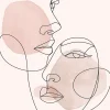 Affiche dessin au trait portrait visages femmes sur fond beige l.50 x l.70 cm Dada art