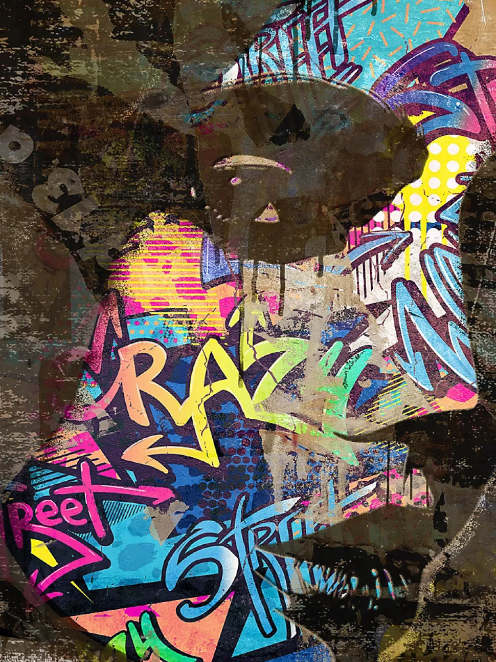 Affiche Face Tag multicouleur Dada Art l.30 x H.40 cm