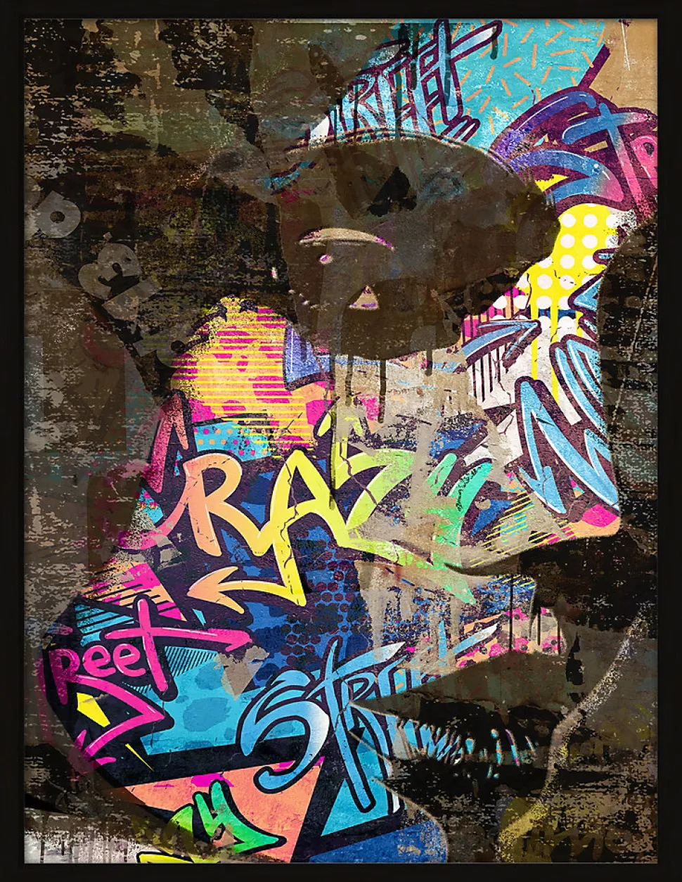 Affiche Face Tag multicouleur Dada Art l.30 x H.40 cm
