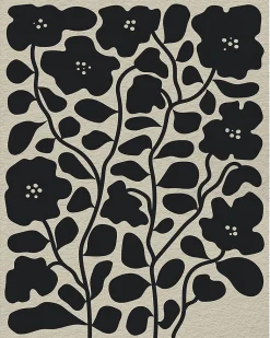 Affiche fleurs noires sur fond beige l.40 x l.50 cm Dada Art